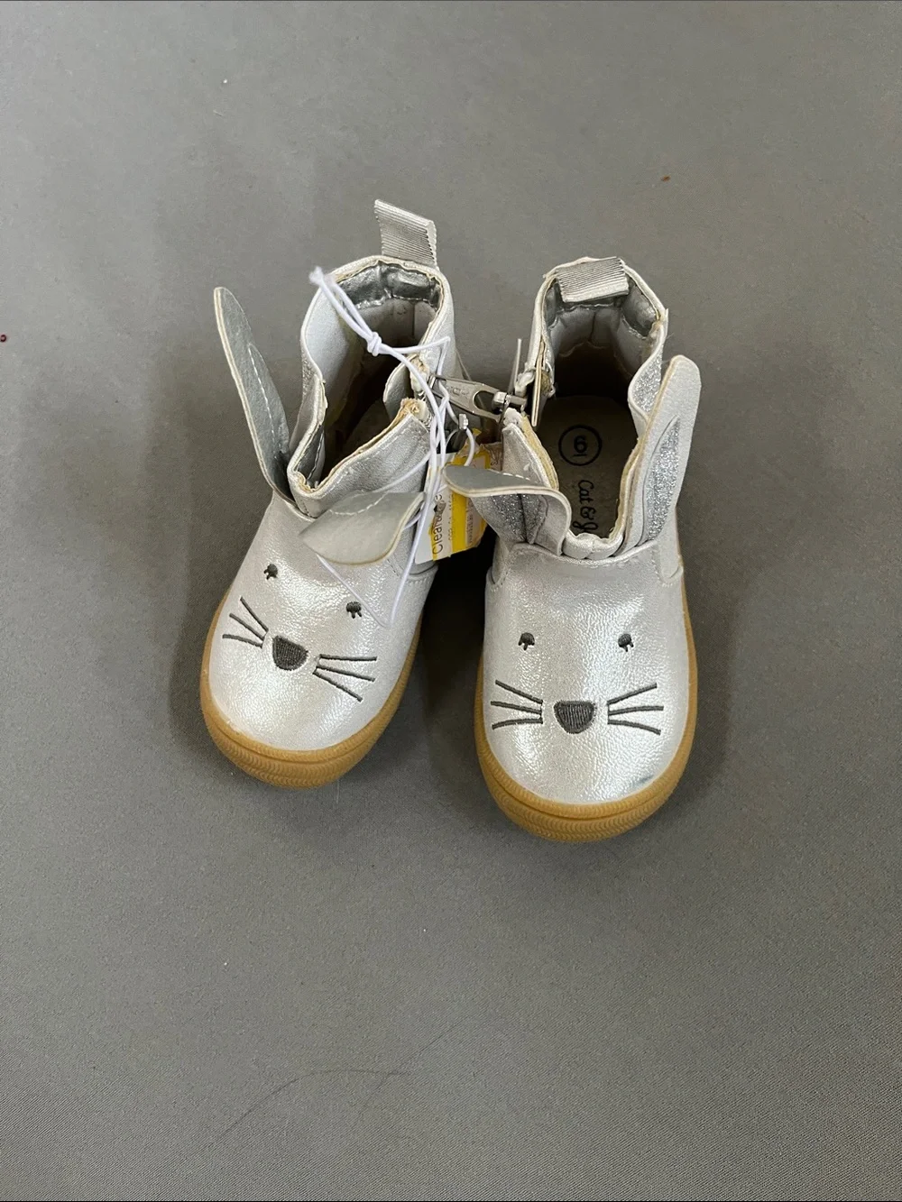 Cat & Jack Silver Bunny Boots with Tan Soles